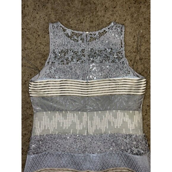 KAY UNGER Silver Gray Metallic Sequin Lace Sheath Dress BEAUTIFUL Formal 10 READ - Picture 12 of 14